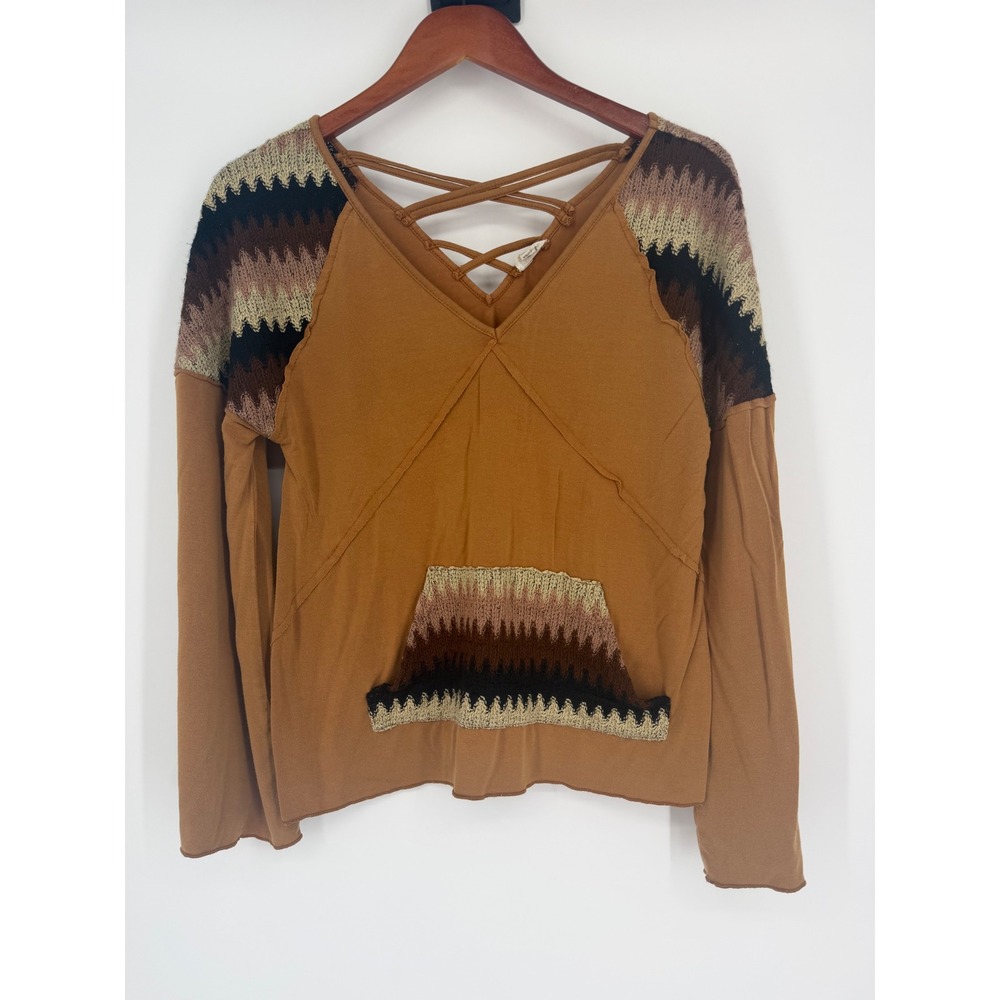 Pol Womens Top Small Boho Indie Festival Crochet Bell Sleeve Western Eathy